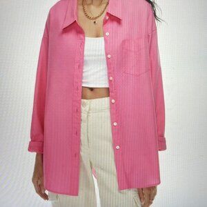 SOLD Wilfred Free Relaxed Cotton Button Down Shirt, Pink